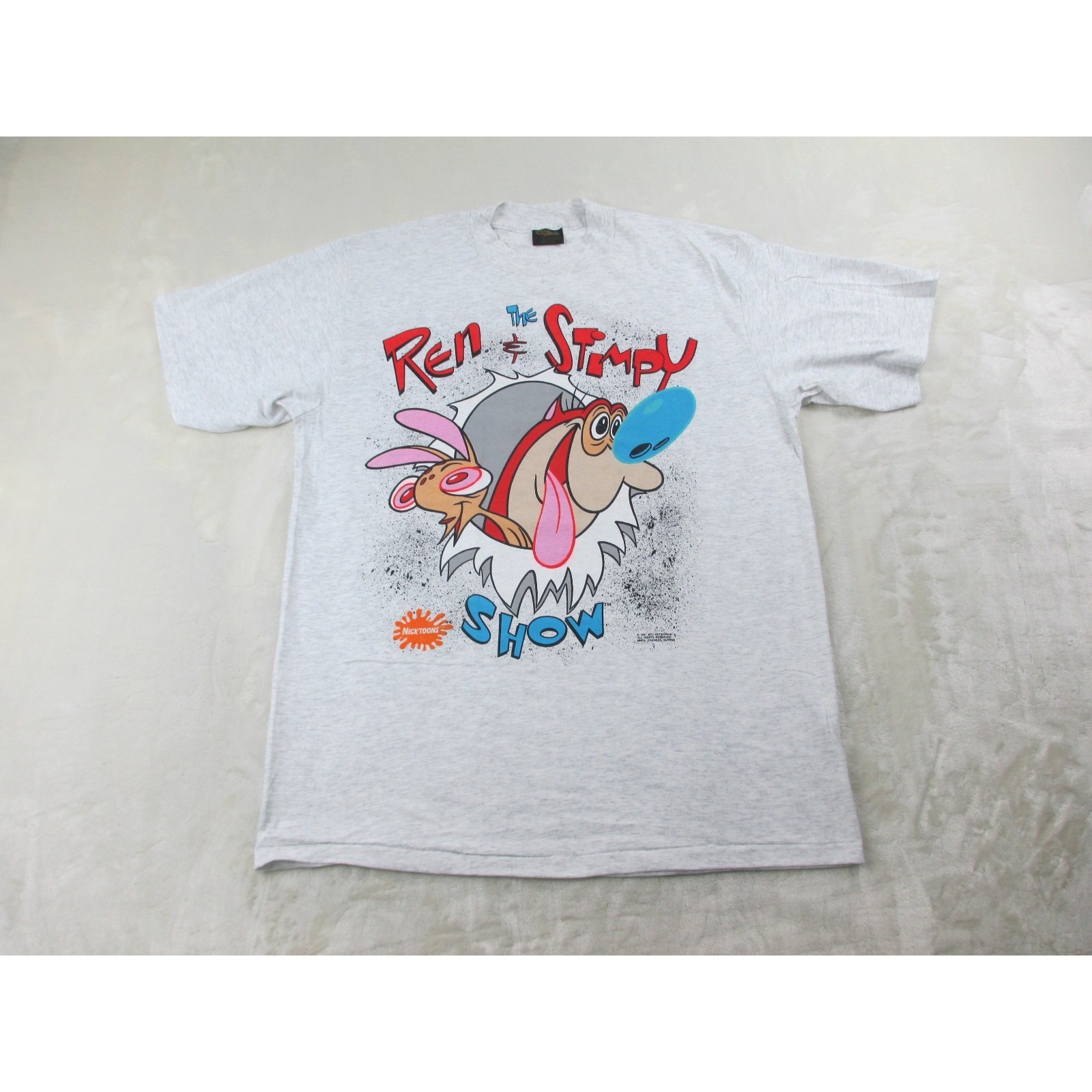 Vintage Ren  Stimpy Show Shirt Mens Extra Large Gray Nicktoons Mtv Cartoon 1991